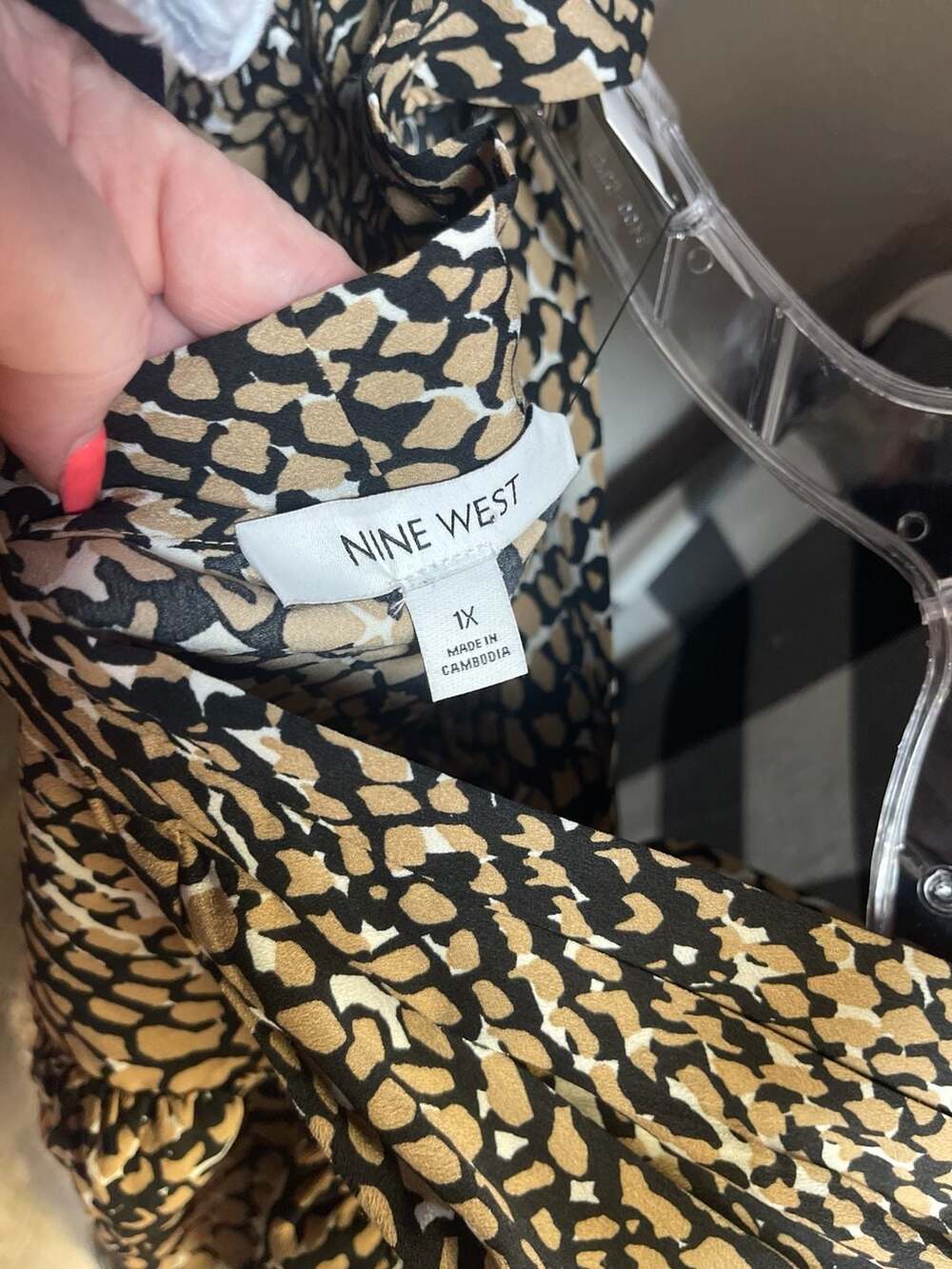 Nine West Plus Size 1X Animal Print long Sleeve Blouse